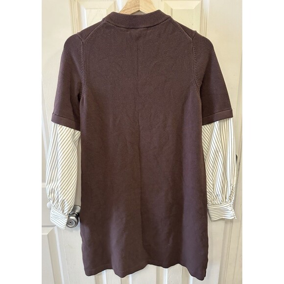 Pearl by Lela Rose Brown Knit Sweater Dress Contrast Stripe Sleeves Size XS EUC - Picture 4 of 7
